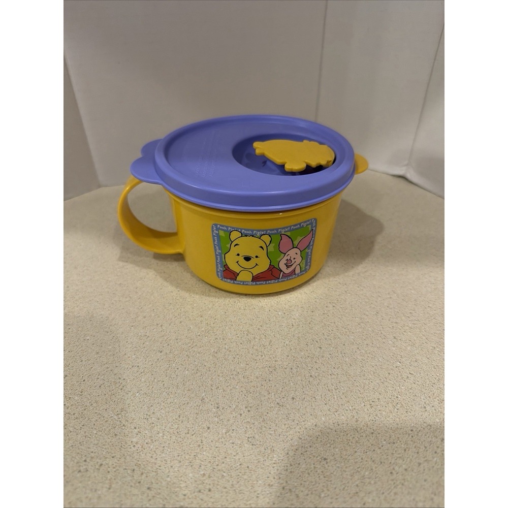 Tupperware Disney Winnie the Pooh CrystalWave Soup Mug 16oz Vented Lid Yellow
